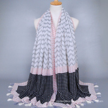 Hot seller for market wave pattern tassels voile stole arabic hijab shawl scarf wholesale china